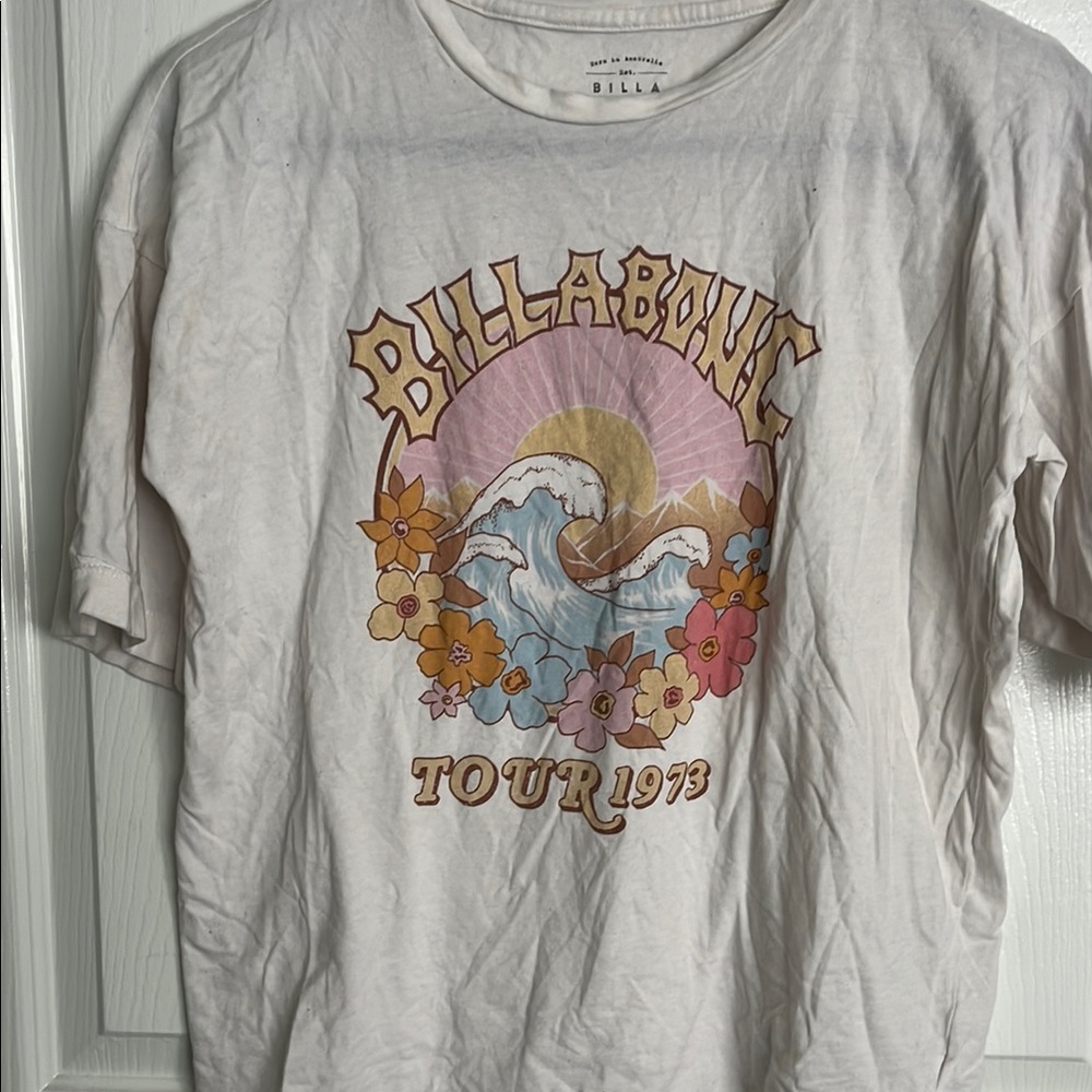 Billabong White Graphic Tee with Multicolor Design